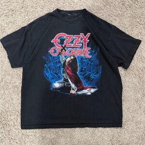 Black Graphic T-Shirt with Blue and Red Design